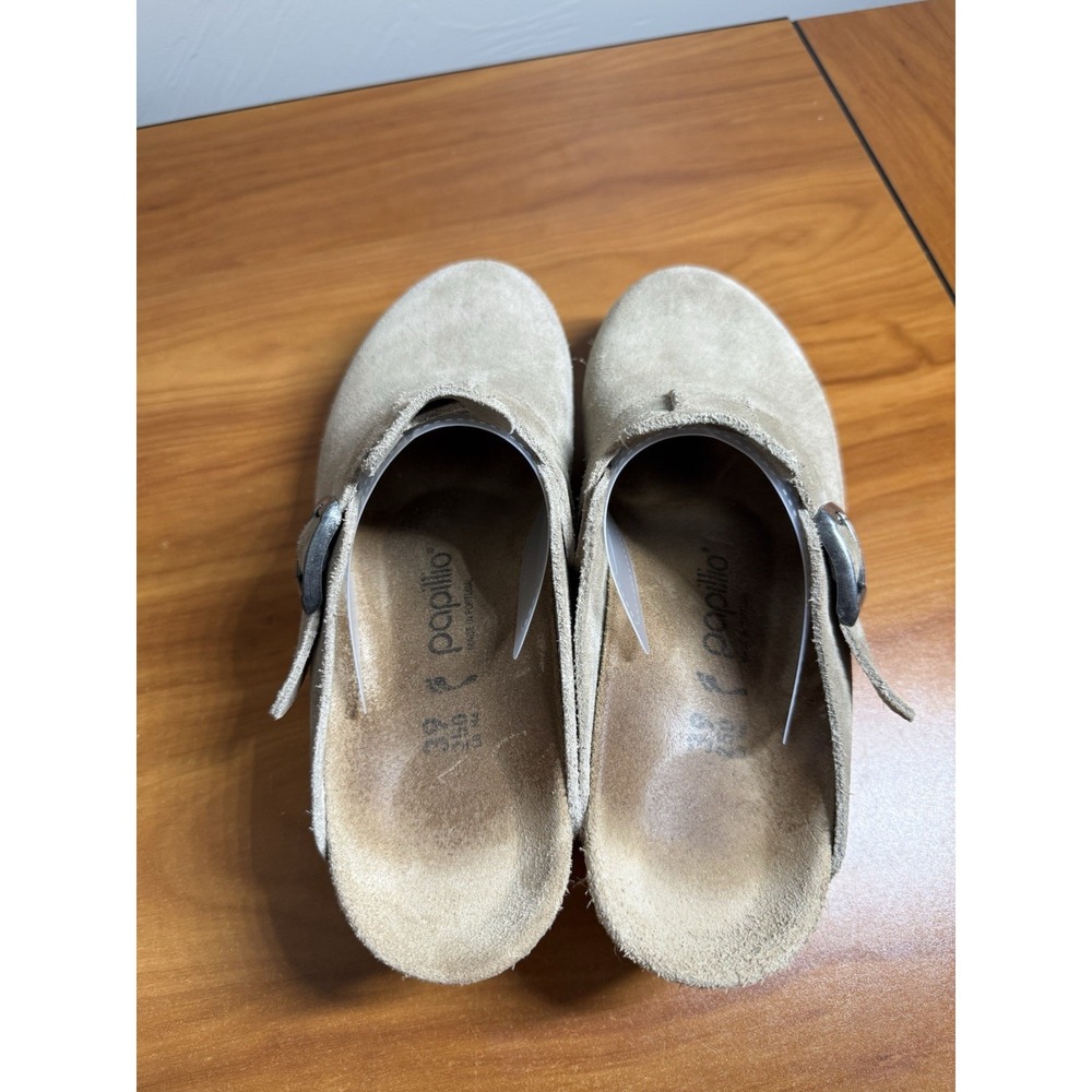 Birkenstock Papillio Fanny Wedge Suede Clogs Warm Sand EU 39 - Picture 6 of 8